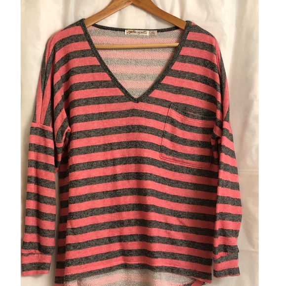 Ladies oversized pink & gray striped tunic top! - Picture 1 of 3